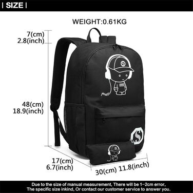 Шкільний рюкзак KONO для підлітків, чорний, світловідбиваючий, легкий, водонепроникний (30x17x48 см)