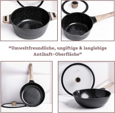 Набір каструль Goldmann 9 шт. з преміум-покриттям – чавунний алюміній з керамічним антипригарним покриттям, підходить для індукційних плит, всіх типів плит, з кришкою з термостійкого скла, для смаження з мінімальним додаванням жиру, стійкий до подряпин, м