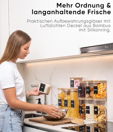 Скляні банки для зберігання Deco haus® з кришкою, набір 6 шт. [+ЕТИКЕТКИ] - 10x21 см