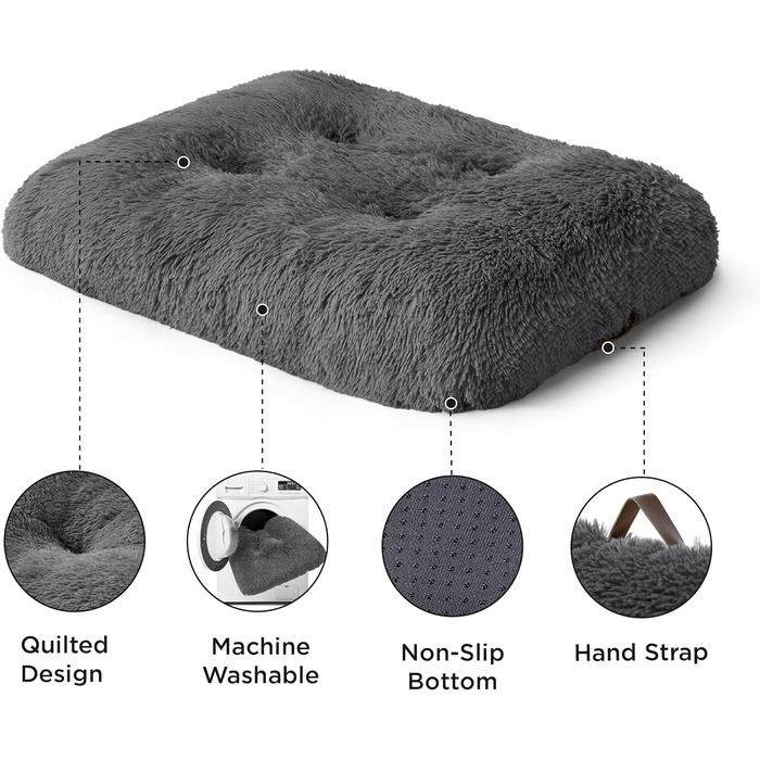 М'яке ліжко для собак BEDSURE великих порід - 104x69x8 см, миється, з антиковзним дном, (L 61 x B 45 x H 7 см, темно-сірий)