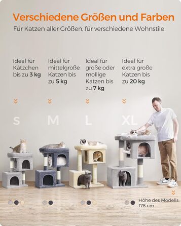 Feandrea Cat Tree Small, 67 cm Cat Tree, Kitten House for Kittens up to 3 kg, Large Platform, Sisal Posts, Light Grey PCT611W01