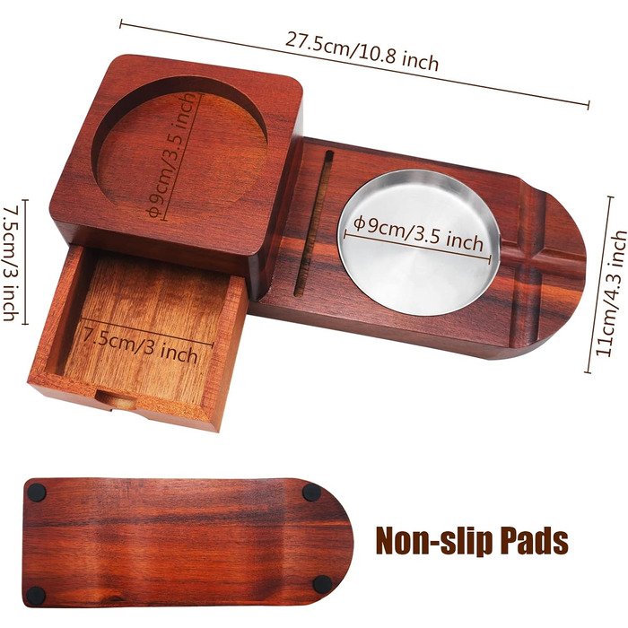 Wood Cigarette Ashtray Whiskey Coasters - Crefun CK2631 cigar accessories for men Whiskey cigar gift set, with removable ashtray drawer, cigar cutter and 2 cigar holders with drawer