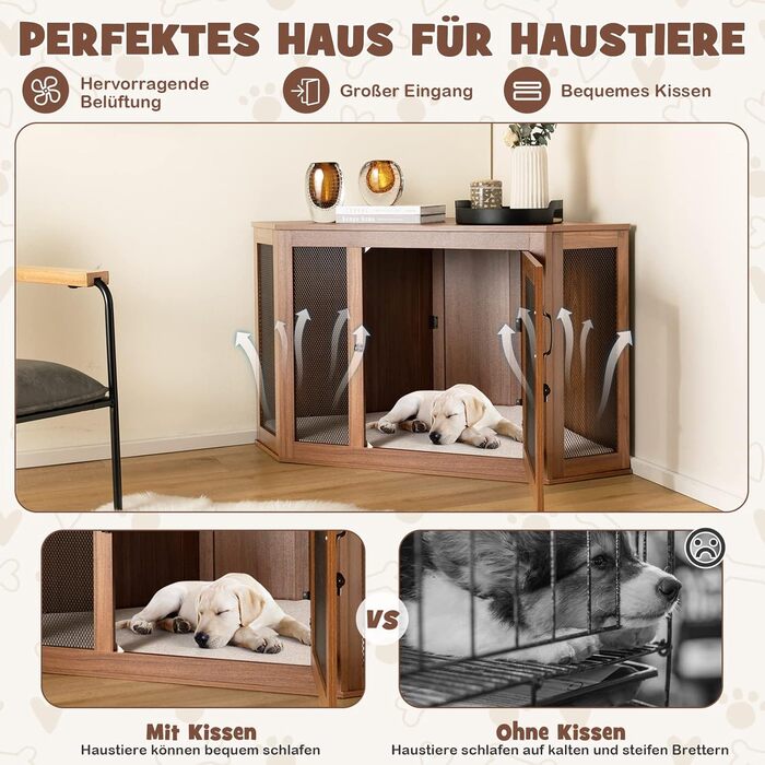 Будка для собак COSTWAY кутова, переноска з дверцятами та подушкою, крізь для домашніх тварин у стилі меблів для маленьких собак та котів, клітка для тварин, будка для собак, будинку для тварин, коричнева, 114 x 60 x 68 см