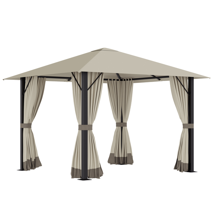 OUTSUNNY Garden Pavilion 3x3m with Ventilation Holes, 4 Side Panels, Weather-resistant, Rust-resistant, Made of Aluminum and Polyester, 2.97x2.97x2.6m in Khaki
