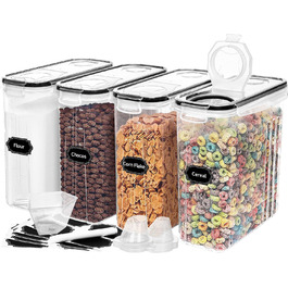 Набір контейнерів для зберігання Skroam, 6 шт., герметичні, з кришкою, пластик, для мюслі, кухні та комори, органайзер, мірний стаканчик, 20 етикеток