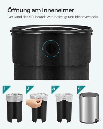 Смітник для ванної кімнати SONGMICS PARRI LTB11WT, сталевий з системою Soft-Close та виймаючою ємністю, 3 л, білий