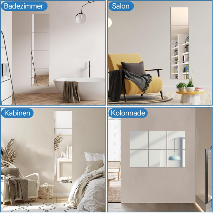 Дзеркальні наклейки 30x30 см, 8 шт. Гнучкі акрилові дзеркала на клейкій основі, для декору стін, шаф, спальні та ванної кімнати