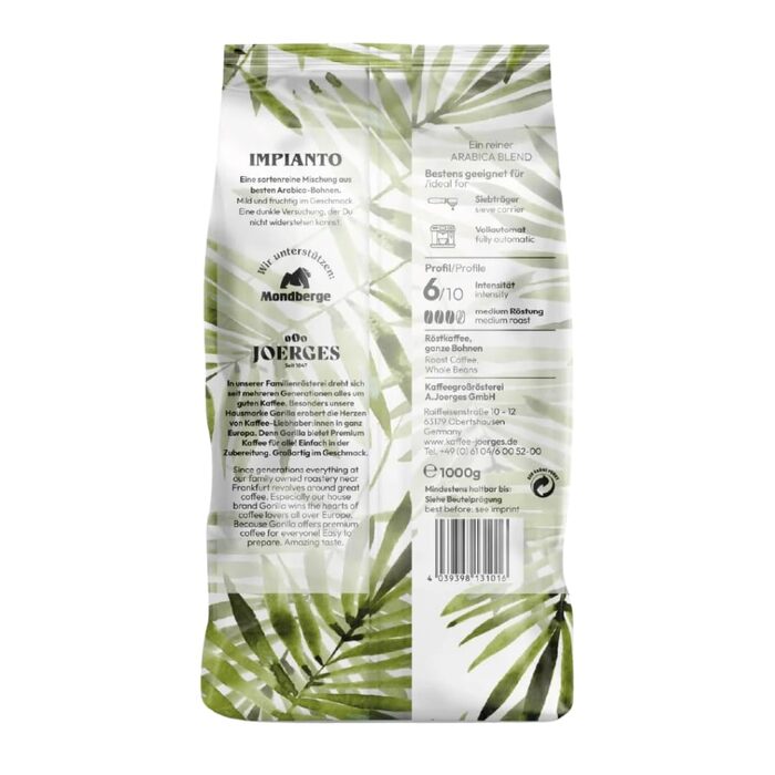 Кава в зернах Joerges Gorilla Espresso, шоколадний смак із фруктовим післясмаком, 1 кг