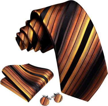 Чоловіча краватка з бавовни Barry.Wang, краватка з кишеньковим хустиною та запонками, набір краваток у клітинку, святкова краватка для весілля (чорний та золотий)