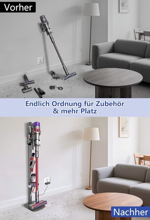 Підставка для пилососів Dyson G5, V15, V12, V11, V10, V8, V7, V6, металева, з 4 гачками та 4 полицями, без свердління, стабільна, на підлогу, приховане кріплення кабелю (темно-сірий)