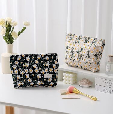 Органайзер для косметики 2 шт. для подорожей, чорний з ромашками (Daisy)