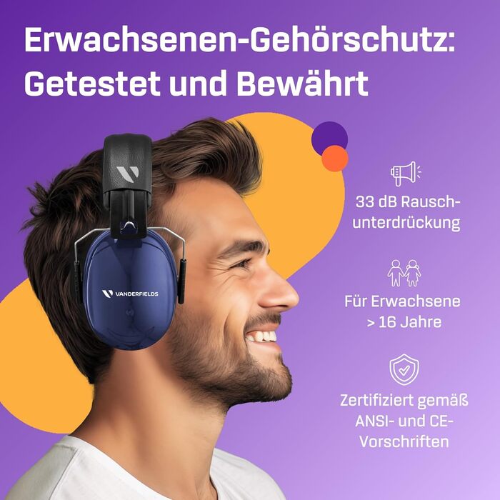Навушники захисні Vanderfields Premium - шумозаглушення 36,1 dB, для дорослих та підлітків, 2 шт. (Marine Blue)