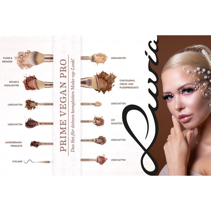 Luvia Prime Vegan Pro Makeup Brush Set - 12 Brushes, Blender Sponge, Cleaning Mat - Pearl & Coffee