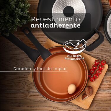 Сковорода San Ignacio Bronze лита алюмінієва 28x28x4.5 см з антипригарним покриттям, з м'якою ручкою, для всіх типів плит (набір 2 шт)