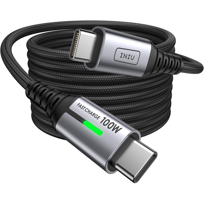 Кабель USB-C 100W, 2м, чорний: для iPhone, Samsung, Pixel, iPad, MacBook