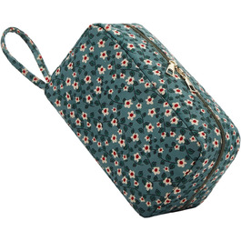 Косметичка жіноча з корду, туристична, для подорожей, зелена з квітами
