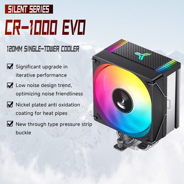 Система охолодження CPU TZMRIT CR-1000 EVO: 220W, 4 теплові трубки, 120мм вентилятор ARGB PWM, підтримка Intel LGA 115X/1200/1700, AMD AM4/AM5 (чорний)