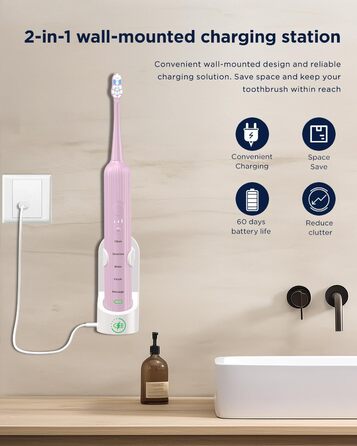 Електрична звукова зубна щітка для дорослих та дітей, 5 режимів чищення, 3 рівні інтенсивності, таймер, 8 насадок, чохол для подорожей, чорний (1 шт.)