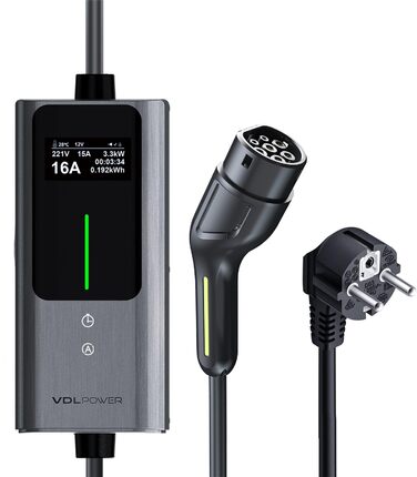 Кабель зарядки для електромобіля Type 2, 3.6kW, 5м, 6A-16A, портативний, для станції Wallbox (IEC 62196-2), сумісний з EU-Schuko