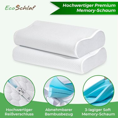 EcoSchlaf® Orthopedic Pillow 2025 Premium Neck Support Pillow – Certified – Side Sleeper Pillow Neck Pillow made of Soft Memory Foam – Ergonomic Head Pillow – Neck Pain – Height Adjustable
