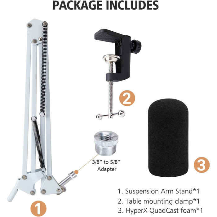 Підставка для мікрофона SUNMON для HyperX QuadCast та інших моделей, регульована, з адаптером 3/8' - 5/8', комплект з пінопластовим захистом