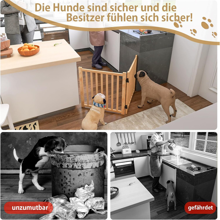 Дверцята для собак з дерева, розкладні, для кухні, коридору, вітальні, сходи, кут, підходять для собак малих та середніх порід, дерев'яного кольору, 2P 58cm, захисний забір для собак