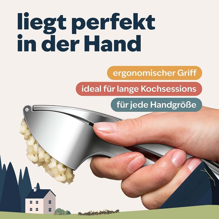 Преміум-прес для часнику Kjøk - з цинкової сплави, хром, професійний, для посудомийної машини, стильний, подарунок на День Матері, срібний