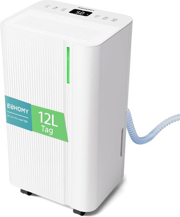 Електричний осушувач повітря EUHOMY 12L/24h - тихий, енергоефективний, з відведенням води, автоматичним розморожуванням, 3 режими, для квартири 25м²/122м³