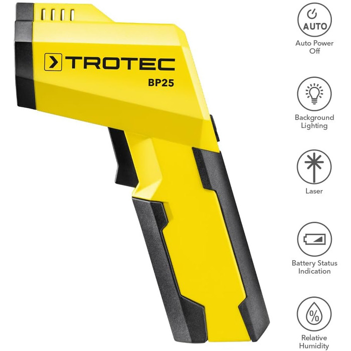 Інфрачервоний термометр Trotec BP25 – лазерний пірометр з визначенням точки роси, діапазон вимірювання -50°C до +260°C
