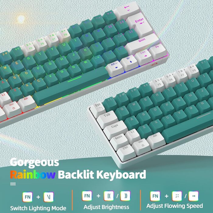 ZIYOU LANG T60 Pro: Механічна клавіатура та миша для геймінгу з USB-C кабелем, 60% UK Layout (QWERTY), Red Switch, 6400DPI RGB миша для PC/Mac, комплект Biene K&M