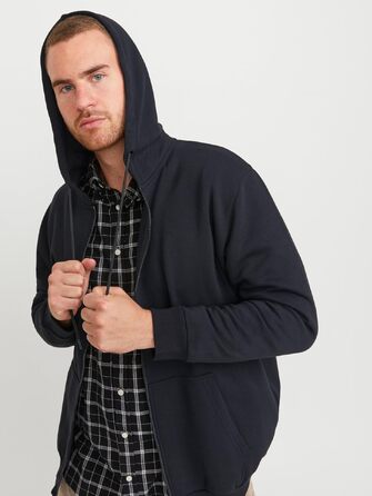 Чоловіча однотонна толстовка з капюшоном на блискавці Jack & Jones Zip Hoodie, чорна, розмір 4XL