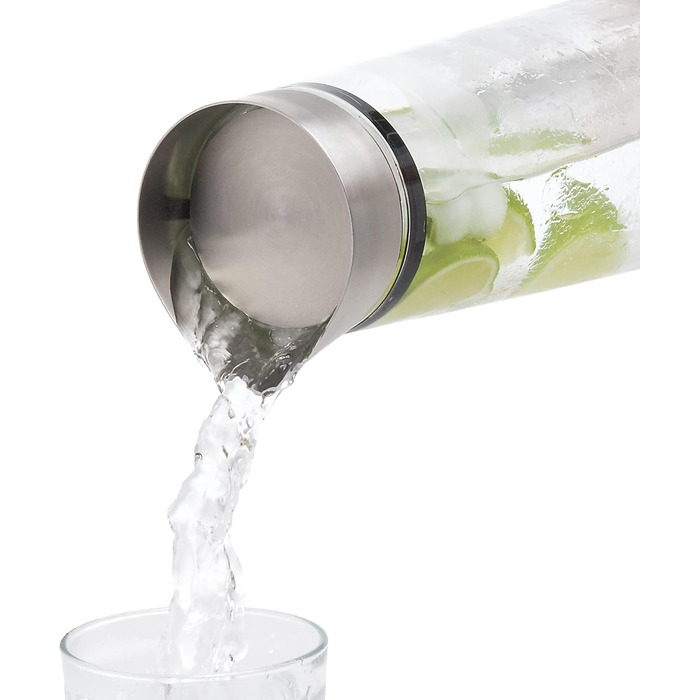 blomus -ACQUA- Water carafe made of glass, 1 liter capacity, glass carafe with high-quality stainless steel lid, drip-free pouring, exclusive optics (H / W / D: 30.5 x 9 x 9 cm, Clear, 63436)