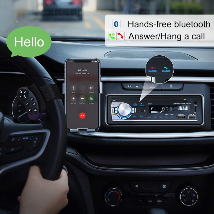 Автомобільна магнітола Lifelf 1 DIN RDS Bluetooth, 4x65Вт, MP3/USB/FM, підтримка iOS/Android, без CD, чорна/срібляста