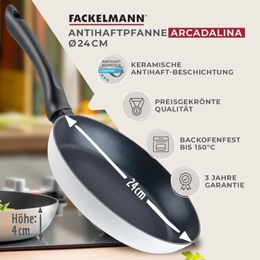 Сковорода Fackelmann Arcadalina 24 см з антипригарним покриттям, з 90% переробленого алюмінію та керамічним покриттям, індукційна, чорно-біла