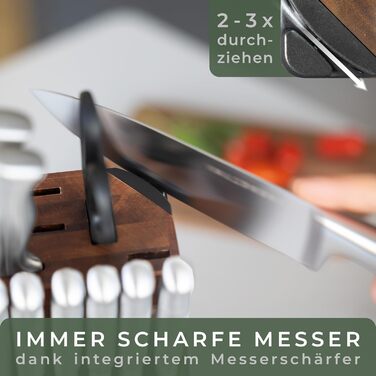 Waldwerk 7-Piece Knife Set with Block & Sharpener - Acacia Wood Block Set - Premium Kitchen Knife Set