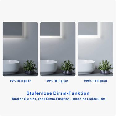 Дзеркало для ванної кімнати AQUABATOS 50x70 см LED з підсвічуванням, сенсорне керування, холодний білий світ, IP44, CE, енергозберігаюче (Bourges-серія)