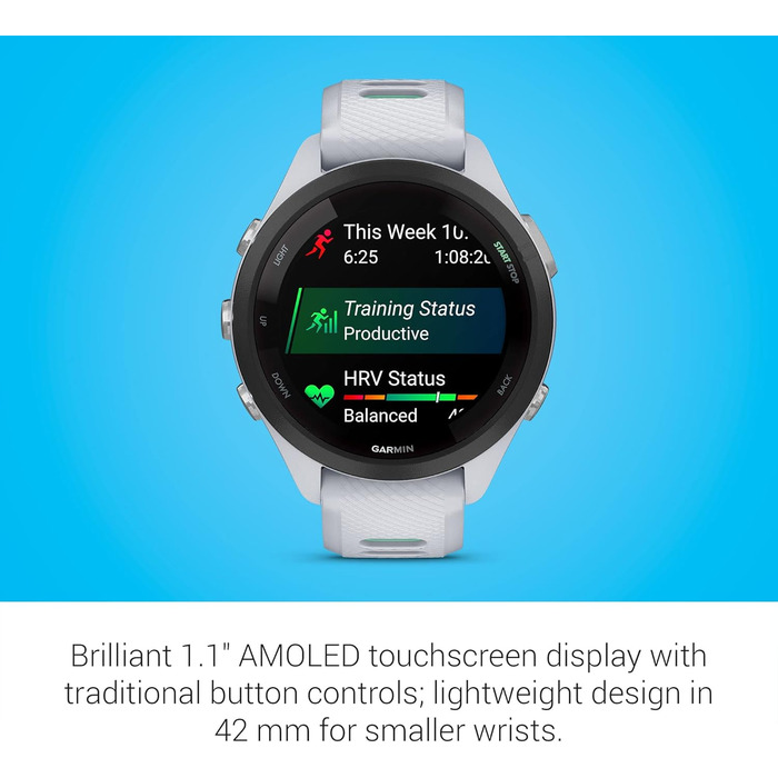 Розумний годинник Garmin Forerunner 265 чорний/світлосірий (42 мм, ремінці Whitestone та Neo Tropic)