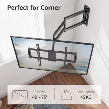 Кріплення для телевізора MOUNTUP 962mm з подовженою ручкою для телевізорів 42-75 дюймів (до 45 кг), поворотне та нахильне, VESA 600x400mm, EU0047-L