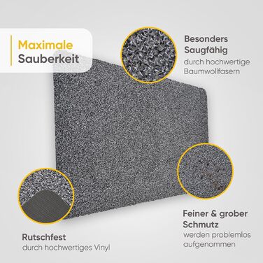 Килимок Entrando 40x60 см - для дому та вулиці - бавовна - неслизький, миючий, міцний - під двері - для входу, тераси, балкону (сірий)