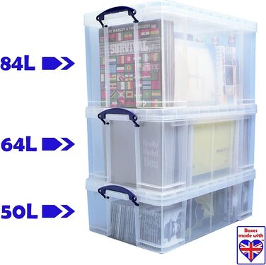 Really Useful Box 2-Pack, 64 Liter, for organizing and storage, 710 x 440 x 310 mm, transparent