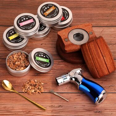 Набір для копчення коктейлів: 6 смаків, дерев'яні чипси, форми для льоду, 2 склянки. Ідеальний подарунок для чоловіків. (Без бутану)