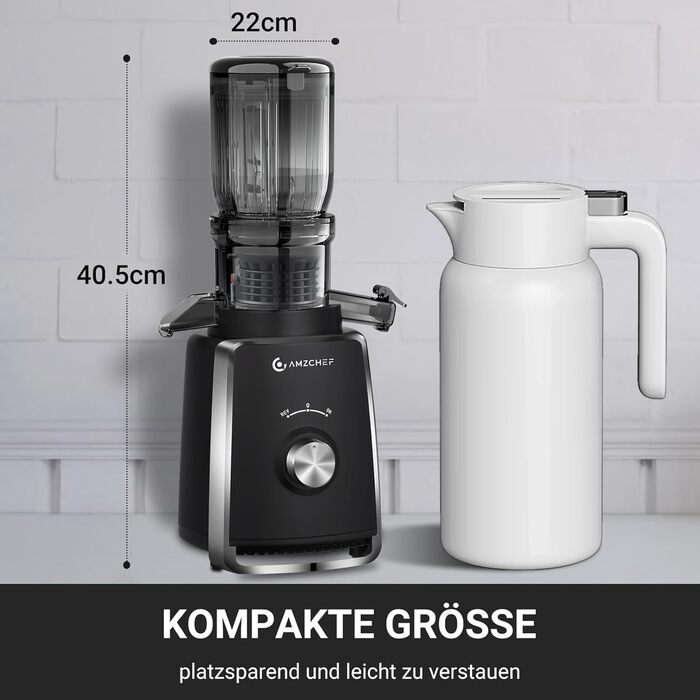 AMZCHEF Електричний соковитискач Slow Juicer 103 мм - потужність 250W, для овочів та фруктів, з 2 фільтрами, тихий двигун, функція реверсу, чорний