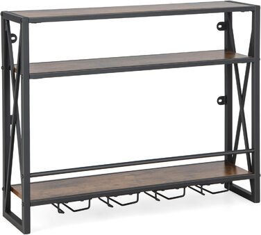 Стеллаж для вина COSTWAY на 3 яруси з дерева та металу, з тримачами для 4 рядів келихів, індустріальний дизайн, для дому, бару, кухні, ресторану