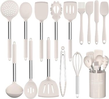 Набір кухонних аксесуарів Umite Chef, 15 предметів, силікон, сірий/хакі, для антипригарного посуду