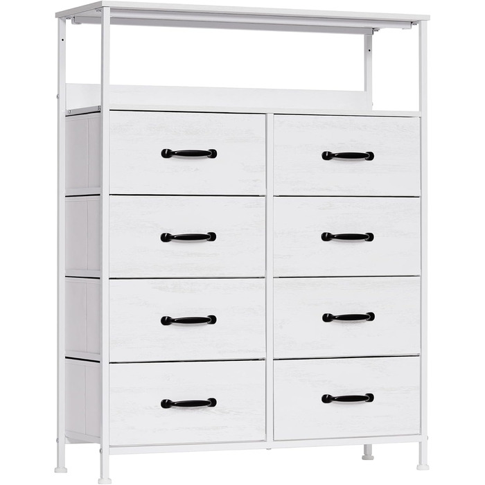 LYNCOHOME Chest of Drawers with Drawers, Fabric Chest of Drawers, TV Stand Sideboard with 6 Fabric Drawers, Storage Cabinet Bedroom Drawer Chest Kitchen Storage Furniture for Office Hallway (White-828)