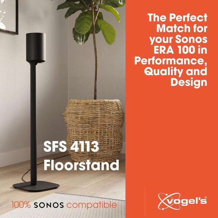 Стійка для колонки Sonos ERA 100 Vogel's SFS 4113 чорна, 82 см - надійна, з прихованням кабелів