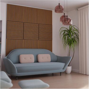 Акустичні настінні панелі HORI з ефектом дерева для шумоізоляції та декору, 60x60x1,8 см, Natural Oak (натуральний дуб, олійоване покриття)