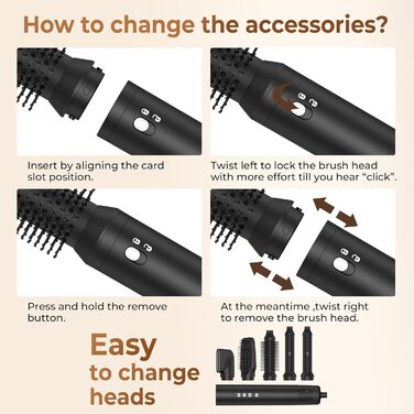 Набір для укладки волосся 6 в 1: фен-щітка, плойка, випрямляч, термощітка, фен, для всіх типів волосся (Чорний)