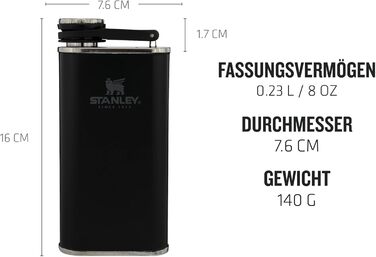 Термос Stanley Classic Wide Mouth 236ml з кришкою Never-Lose - нержавіюча сталь, широке горлечко, BPA-Free, матовий чорний