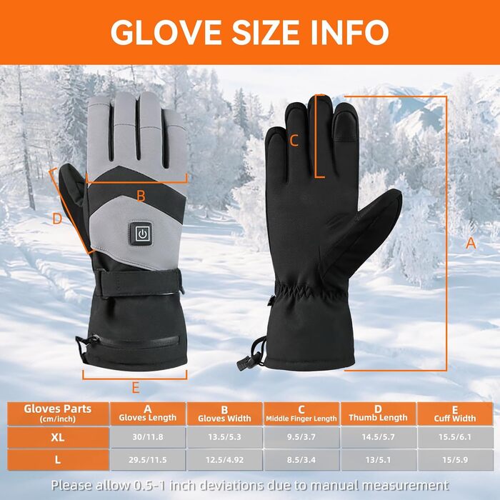 Гріючі рукавички 7.4V 3000mAh для жінок та чоловіків, водонепроникні, вітрозахисні, з підтримкою сенсорного екрану, для мотоциклів, активного відпочинку, походів та кемпінгу (L, Чорний)